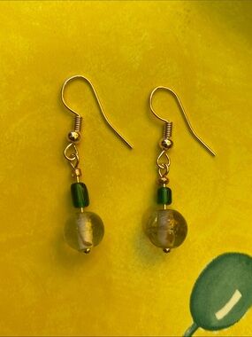 Good Vibes Only Gold Tone Green Bead Drop Earrings -